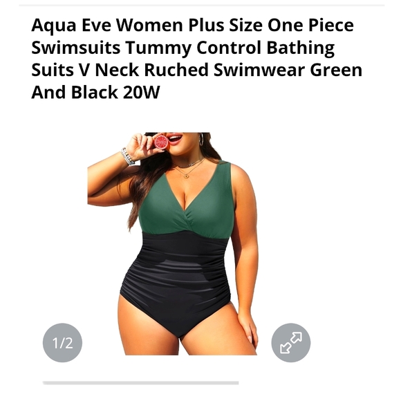 AQUA EVE - 20W Green & Black Tummy Control Swimsuit - Picture 9 of 10
